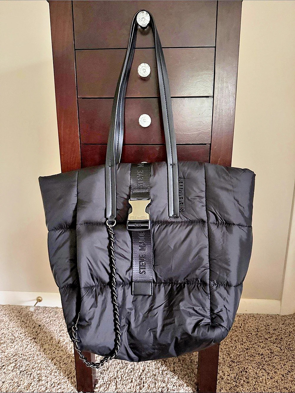 Steve Madden Black Quilted Tote